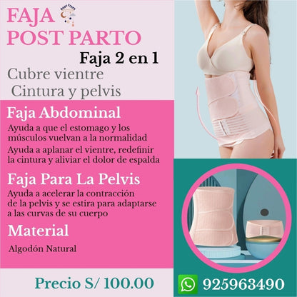 Faja Post Parto 2 en 1 de Algodón – Recuperación Cómoda y Segura